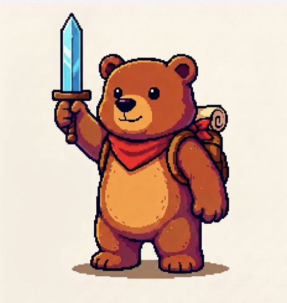 The generated pixel-art bear adventurer standing with its sword
