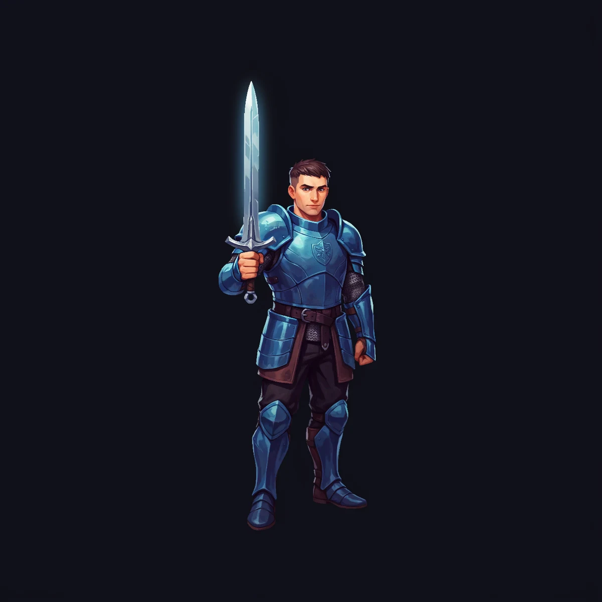 Blue-armored fantasy fighter created with DreamLayer