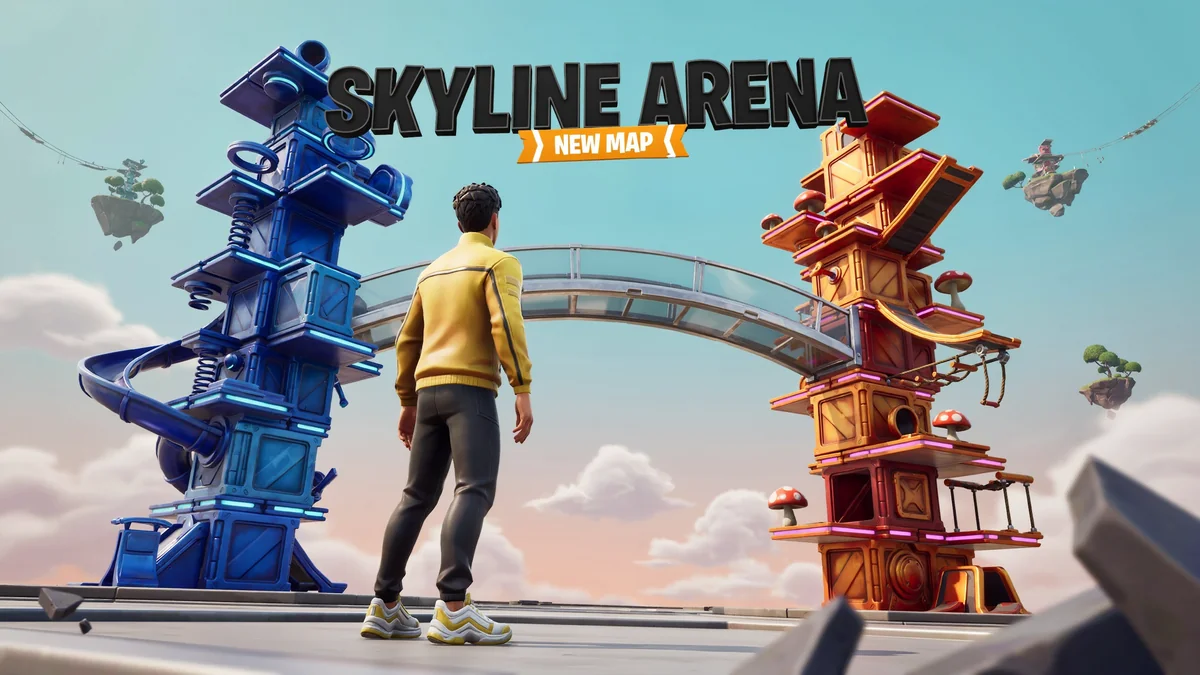 Arena concept concept with the headline “SKYLINE ARENA”. Strong symmetry makes the play space legible.