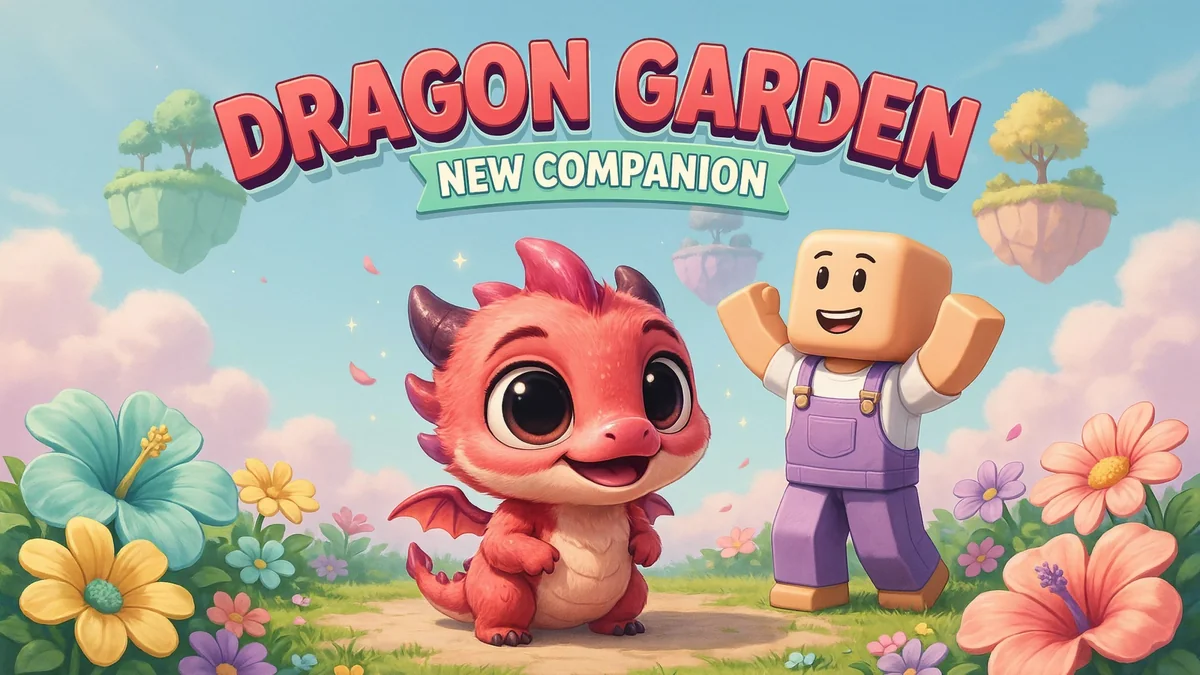 Companion reveal concept with the headline “DRAGON GARDEN”. A close subject works for a friendly update.