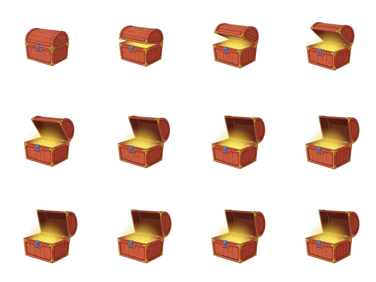 DreamLayer animation sheet: Treasure reveal.