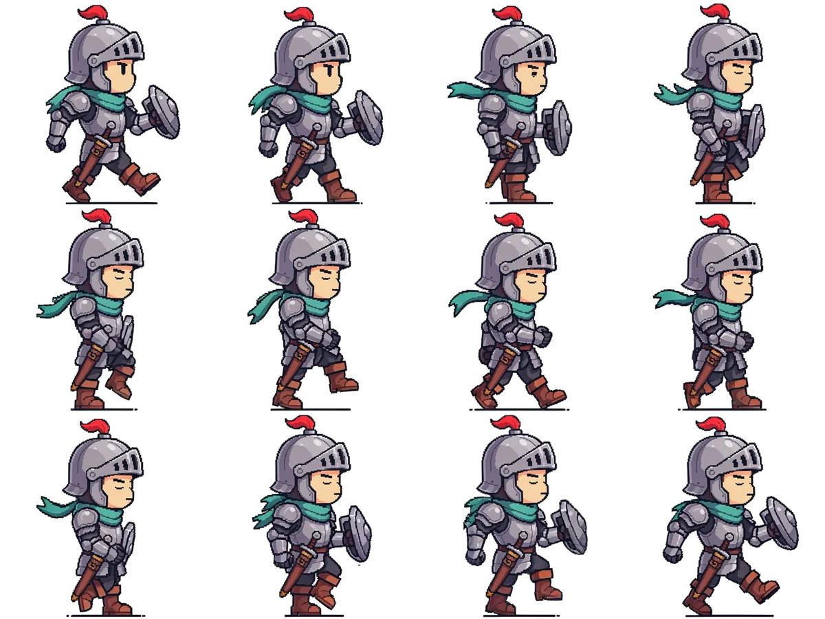 DreamLayer animation sheet: Armored walk.