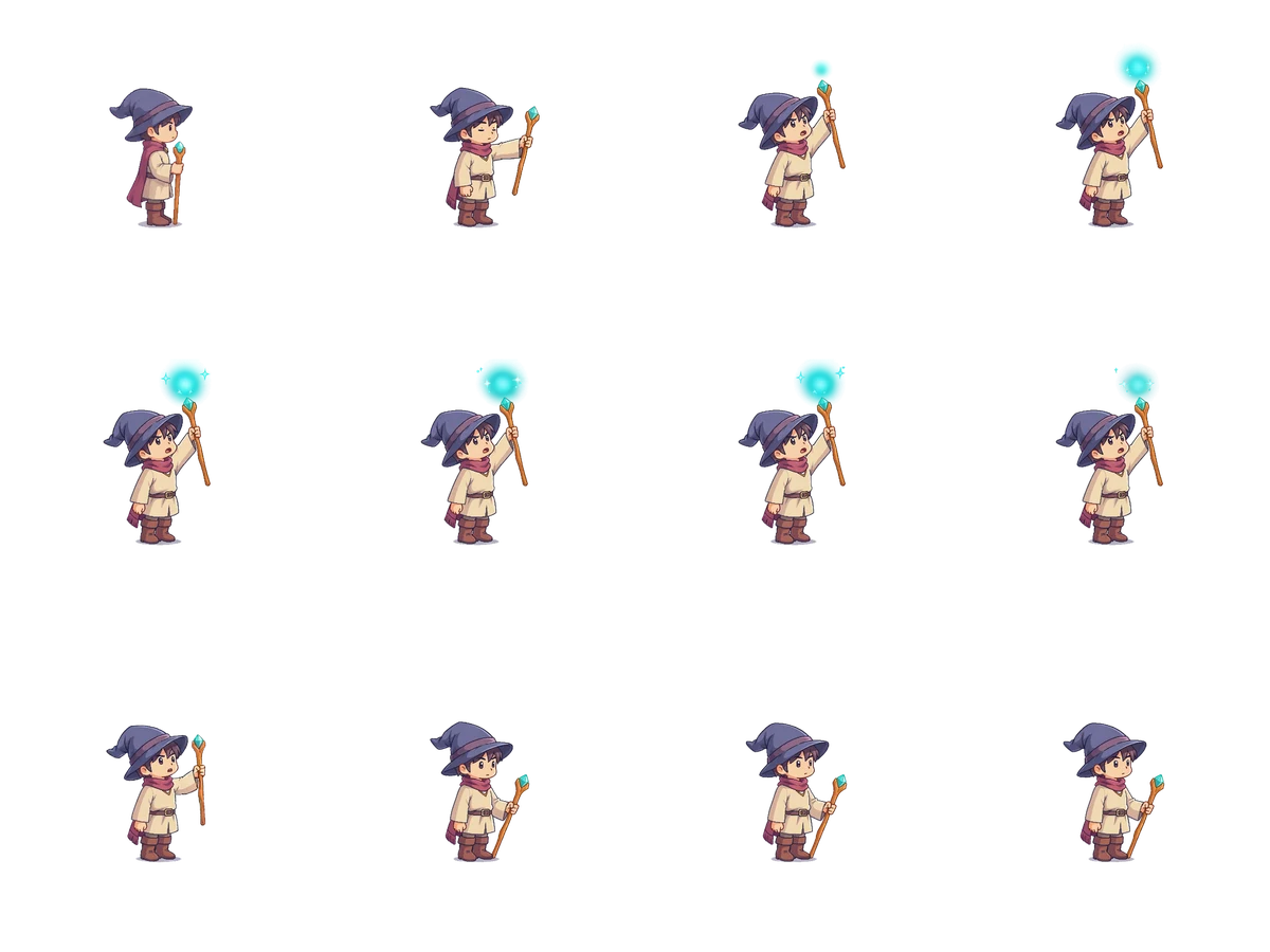DreamLayer animation sheet: Mage casting.