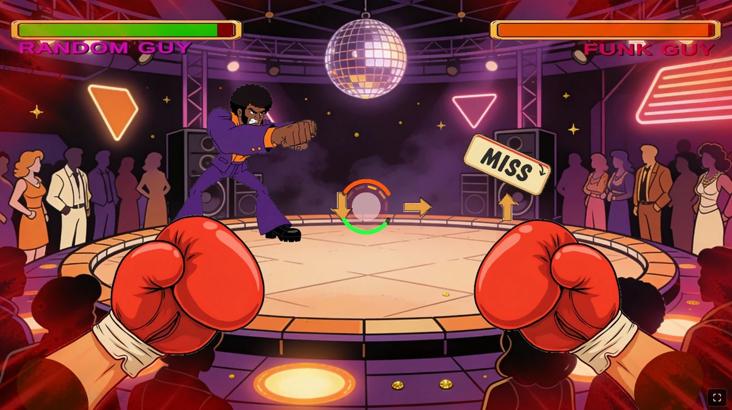 Boxing a disco fighter in a neon dance club