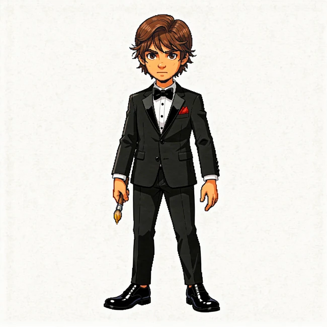 The forger wearing the tuxedo outfit