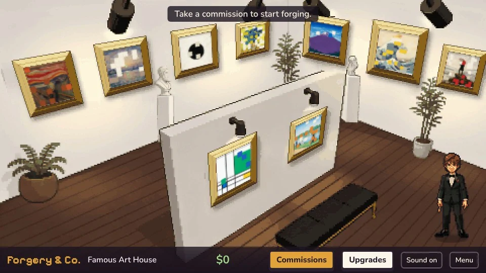 Renovated gallery with white walls, gold frames, and wooden floors